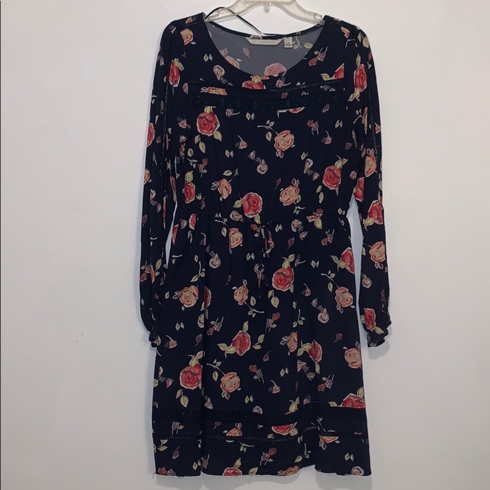 Long Sleeved Navy Floral Dress